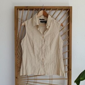 George Linen Button Front Tank Top Neutral Minimalist / Size Large